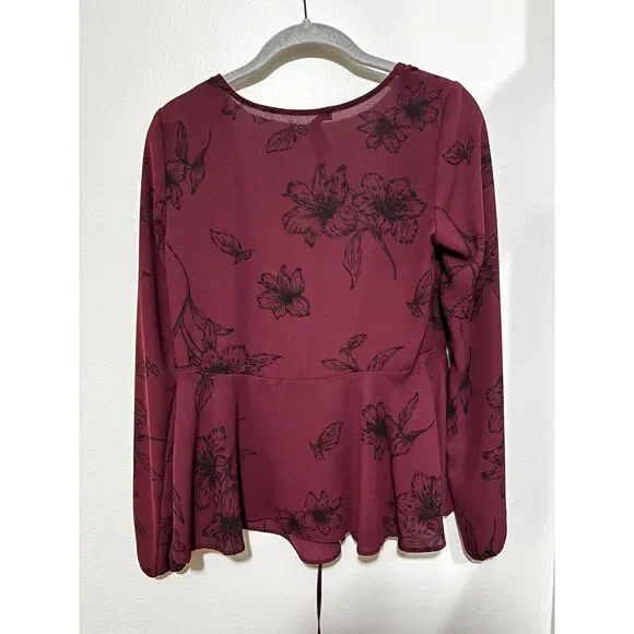 Forever 21 Wine Floral Tie Front Blouse S Fairy Grunge Romantic Witchy Aesthetic - Picture 2 of 10